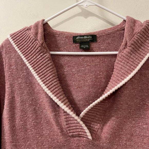 Eddie Bauer Womens Dusty Rose V-Neck Hoodie Pullover Sweater Size Medium - Picture 3 of 9